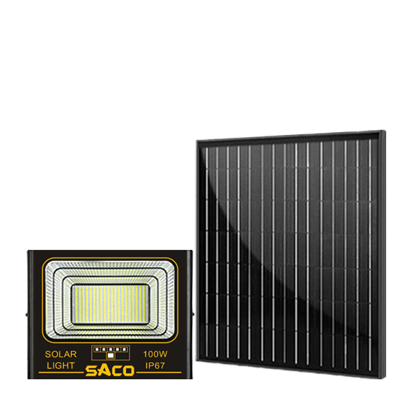 Đèn pha năng lượng mặt trời 100W SACO - Pin Mono đen sạc siêu nhanh